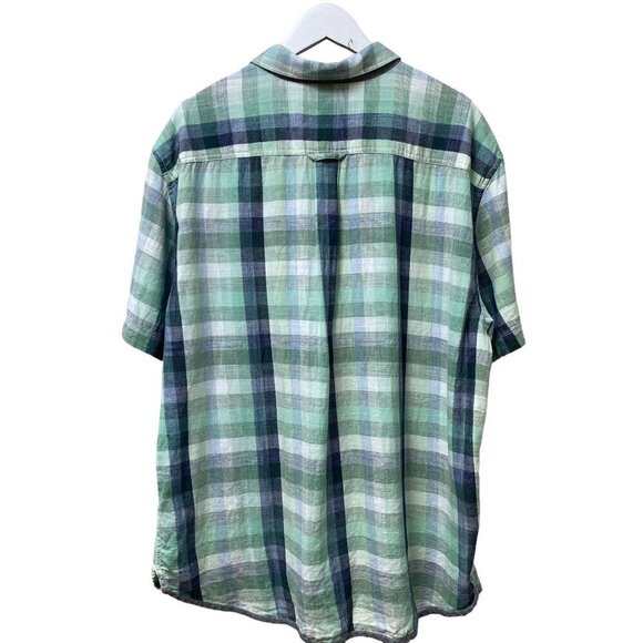 Tommy Bahama Mens Plaid Shirt XXL Cotton Short Sleeve Green Blue Button up - Picture 6 of 14